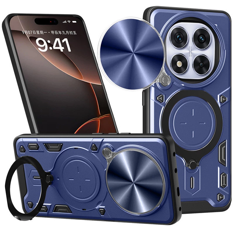 Ударостійкий чохол Bracket Ringstand із захисною шторкою для камери на Xiaomi Redmi Note 14 Pro 4G – Blue. Фото 1 з 3