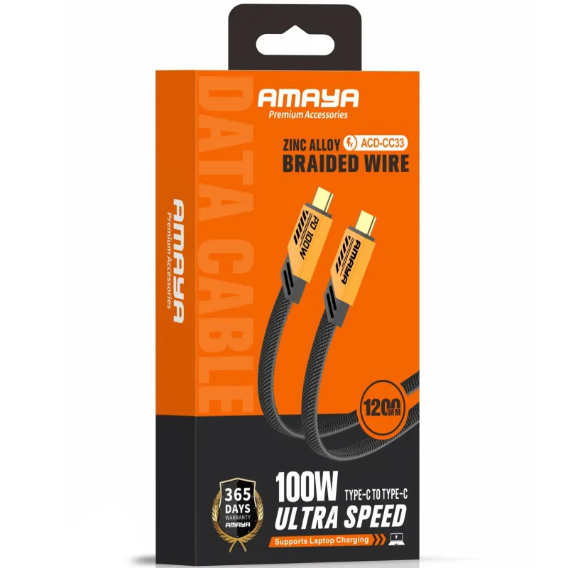 Дата кабель Amaya 33CC Type-C to Type-C 100W (1.2m) – Yellow. Фото 2 з 2