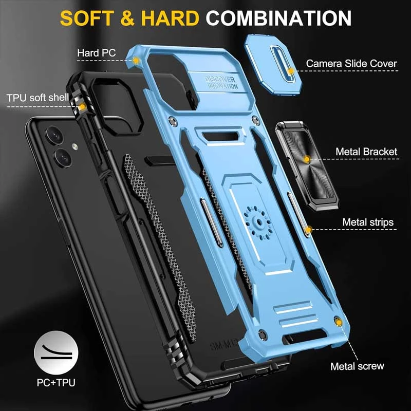 Ударостійкий чохол Square Ring зi шторкою на камеру на Samsung Galaxy A07 – Блакитний / Light Blue. Фото 2 з 6