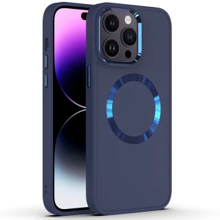 TPU чехол Bonbon с металлическими кнопками та MagSafe на Apple iPhone 16 — Синий / Cosmos Blue