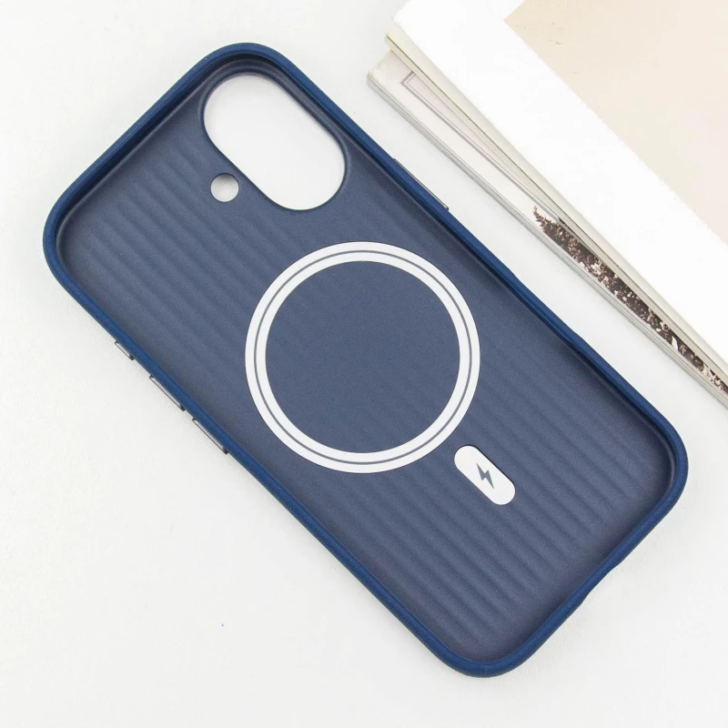 Шкіряний чохол з візерунком та MagSafe на Apple iPhone 16 – Blue. Фото 5 з 8