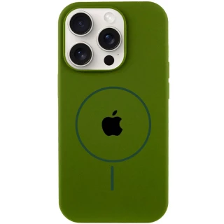 Чехол Silicone Armor Max with MagSafe для Apple iPhone 15 Pro (6.1") — Зеленый / Dark Olive