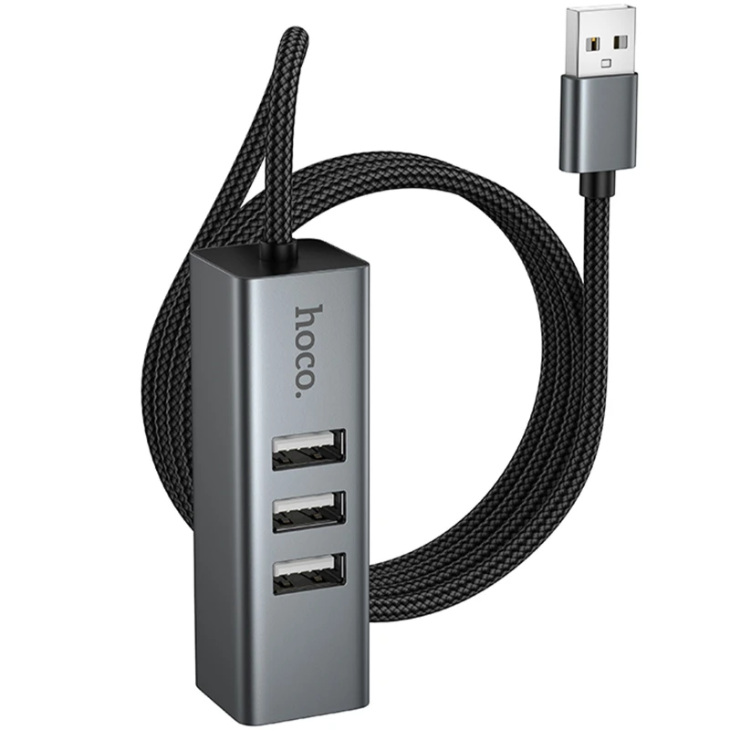 Перехідник HUB Hoco HB1D USB to USB2.0*3+RJ45 – Metal gray. Фото 4 з 6