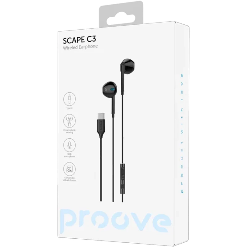 Стерео навушники Proove Scape C3 with microphone (Type-C) – Black. Фото 3 з 3
