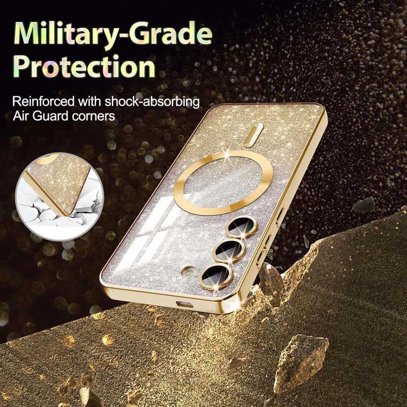 Чохол з блискітками, захисними лінзами на камеру та MagSafe на Samsung Galaxy S23 – Золотий / Gold. Фото 3 з 3