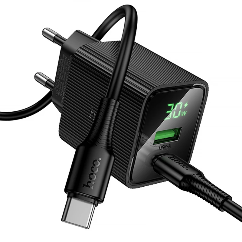 МЗП Hoco CS84A Excellent with digital display PD30W+QC3.0 (1USB-A/1C) + кабель Type-C to Type-C – Black. Фото 3 з 4