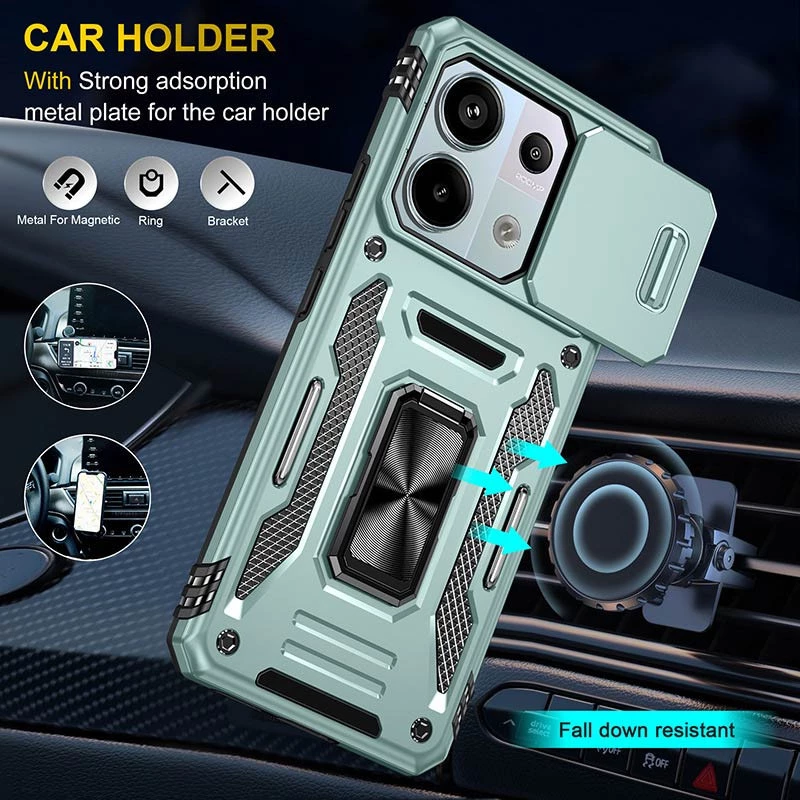 Ударостійкий чохол Square Ring зi шторкою на камеру на Xiaomi Poco X6 Pro – Зелений / Light Green. Фото 3 з 7