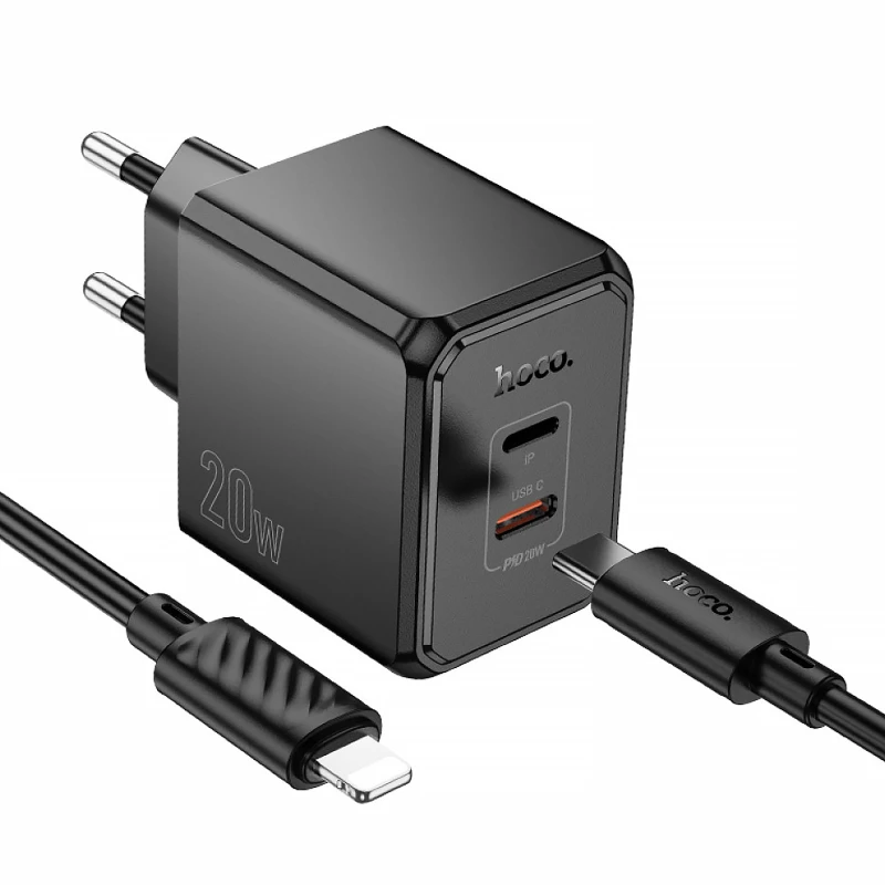 МЗП Hoco CS16A Wish PD20W (1USB-C/1L) + кабель Type-C to Lightning – Black. Фото 3 з 7