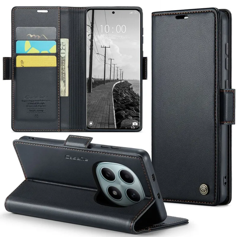 Кожаный чехол-книжка CaseMe Nappa leather для Xiaomi Redmi Note 15 4G/5G (EU) – Black. Фото 7 из 10