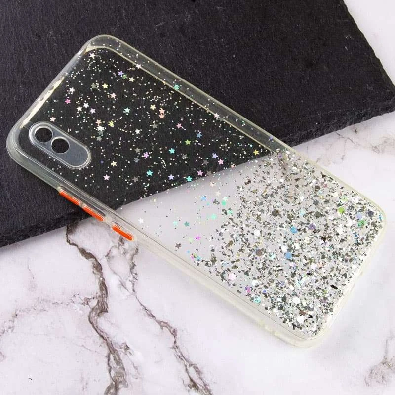 Чохол з блискітками та захистом камери на Xiaomi Redmi 9A – Прозорий. Фото 2 з 3