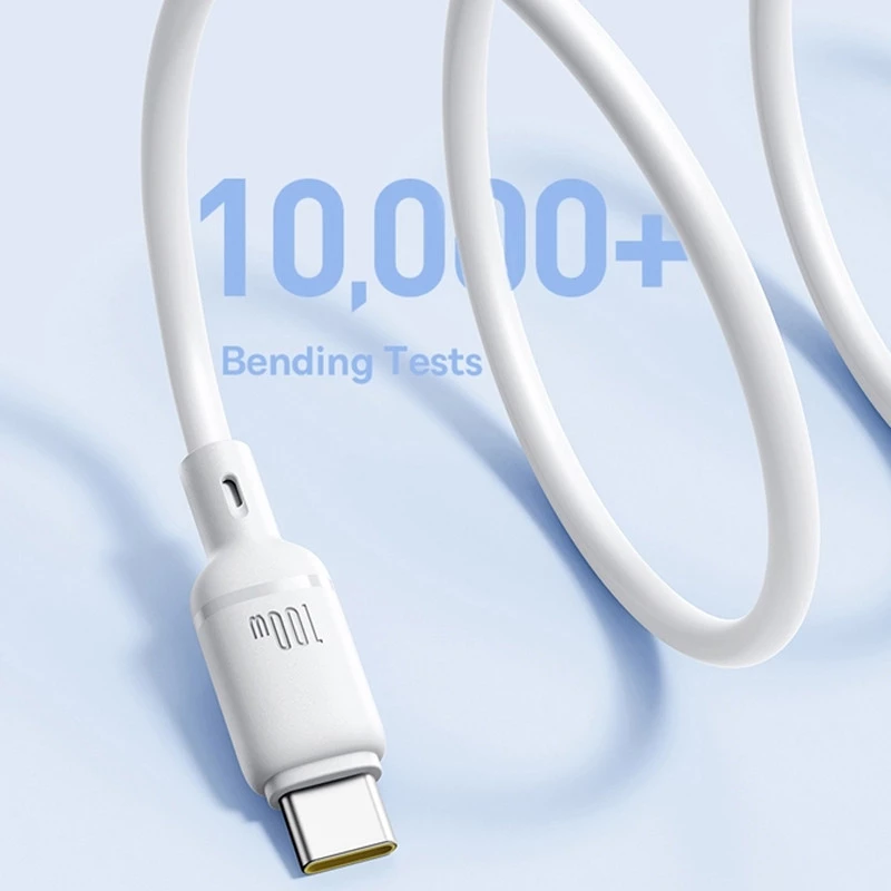 Дата кабель Baseus Silky Series OS Fast Charging USB to Type-C 100W (2m) (P10377703) – Moon White. Фото 2 з 4