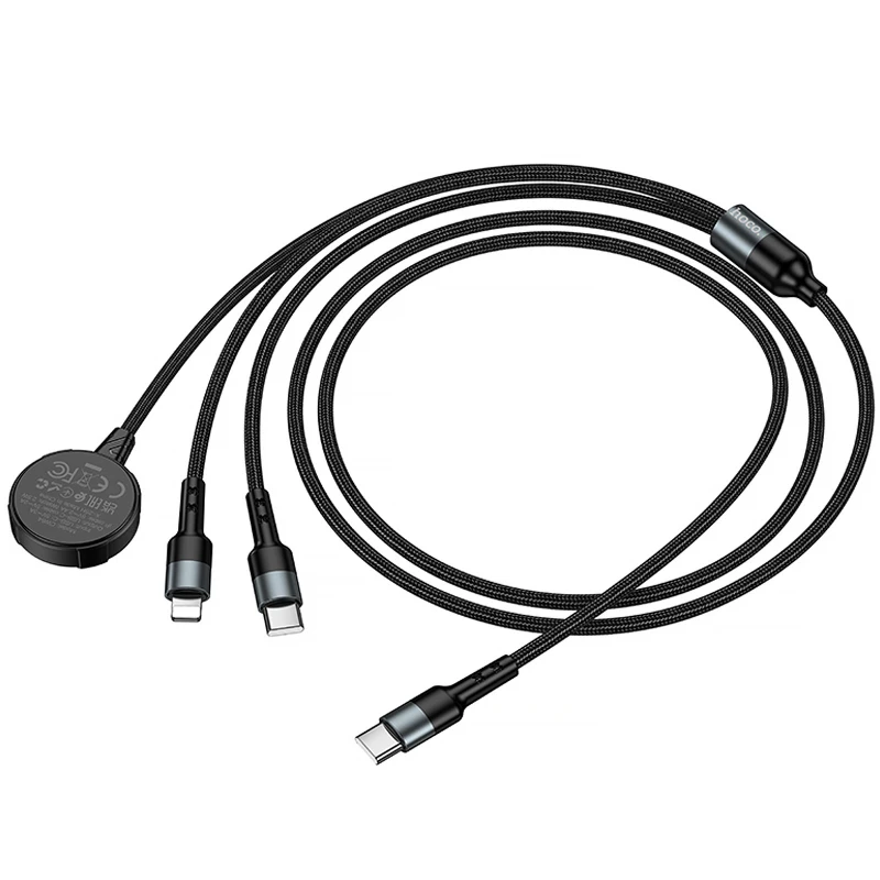 Дата кабель Hoco CW64 3in1 Type-C to iWatch/Lightning/Type-C 15W (1.2m) – Black. Фото 6 з 6