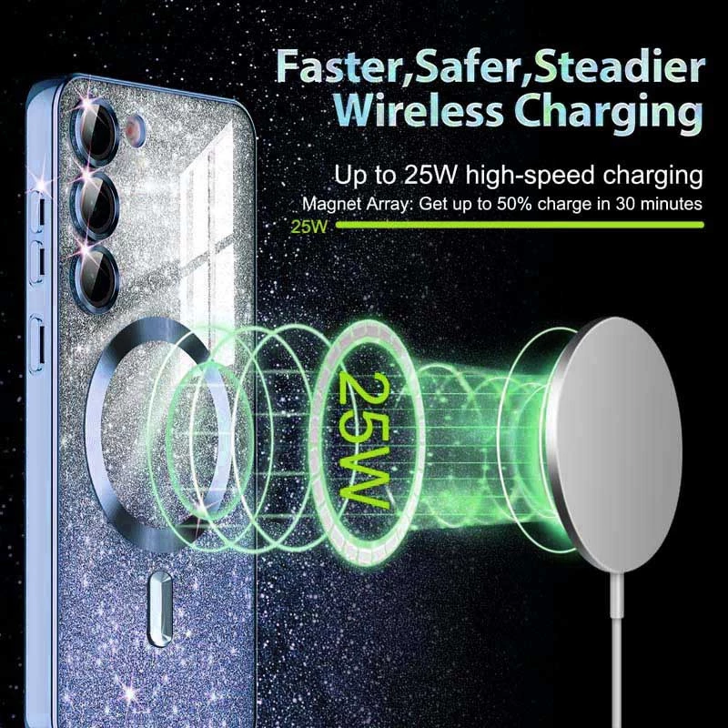 Чехол с блесками, защитными линзами на камеру и MagSafe для Samsung Galaxy S21+ – Синий / Deep navy. Фото 2 из 3