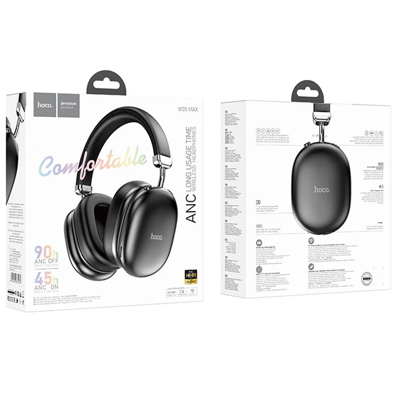 Накладні бездротові навушники Hoco W35 Max Auspicious ANC – Black. Фото 5 з 5