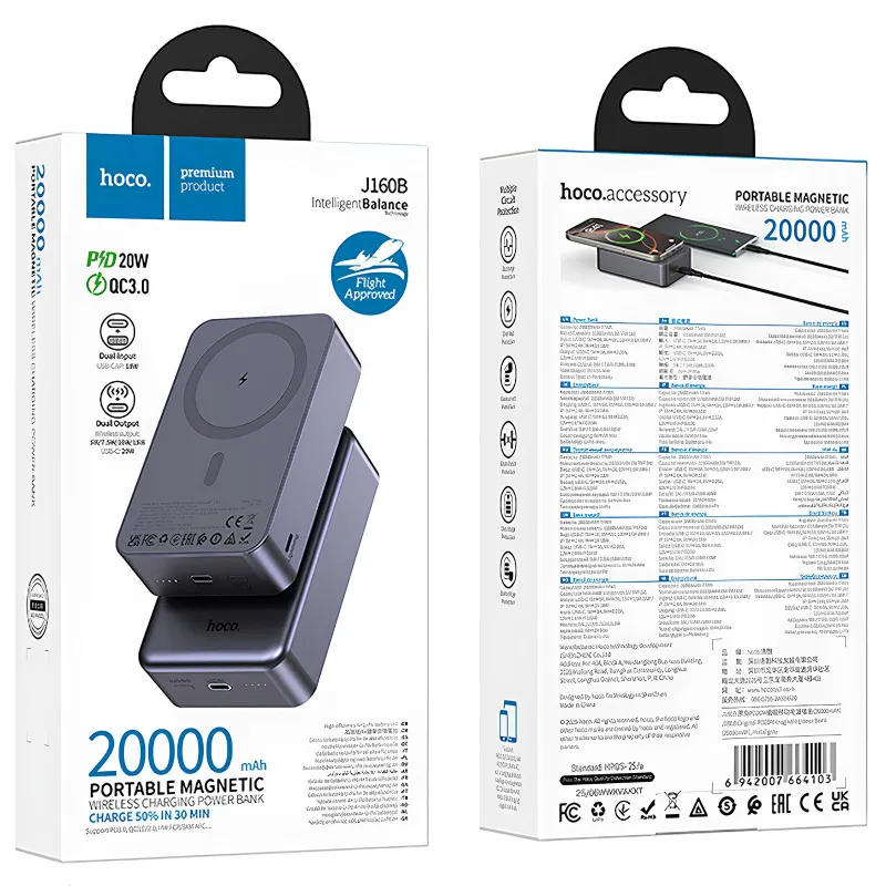 Портативний ЗП Power Bank Hoco J160B Original PD20W з БЗП 20000 mAh – Metal gray. Фото 2 з 6