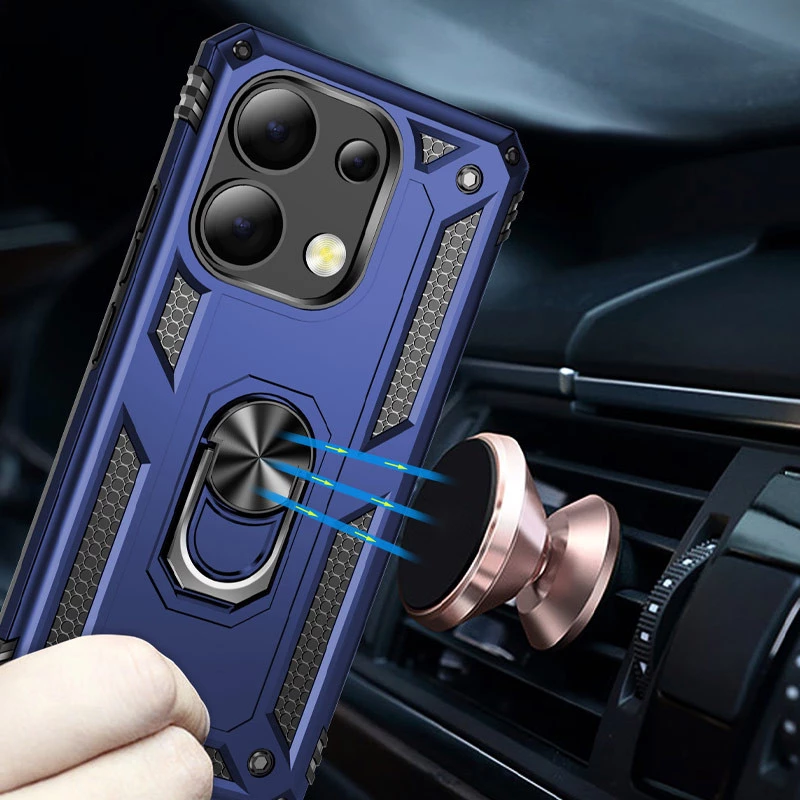 Протиударний чохол Serge Ring з кільцем на Xiaomi Redmi Note 13 Pro 4G – Темно-синій. Фото 4 з 6