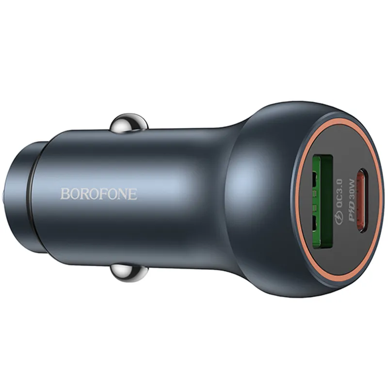 АЗП Borofone BZ32B Fresh PD30W+QC3.0 total 48W (1USB-A/1C) – Metal gray. Фото 3 з 4