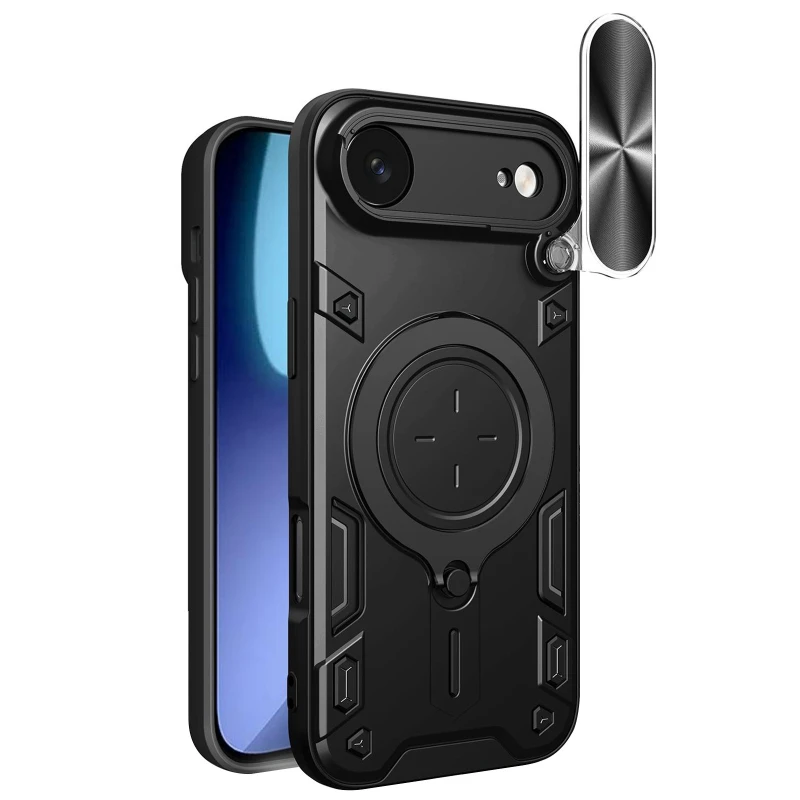 Ударопрочный чехол Bracket Ringstand с защитной шторкой для камеры для Apple iPhone 17 Air (6.5") – Black. Фото 1 из 2