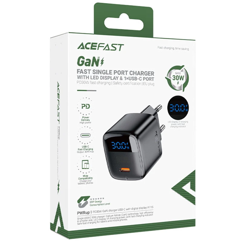СЗУ Acefast A113 PD20W GaN (1USB-C) – Black. Фото 2 из 5