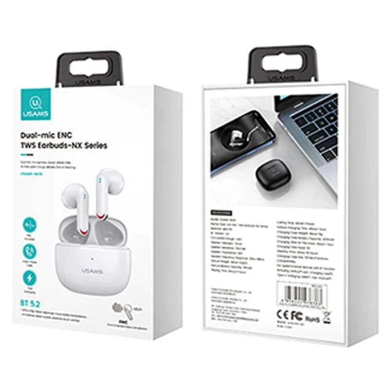 Беспроводные TWS наушники Usams-NX10 BT 5.2 – White. Фото 6 из 6