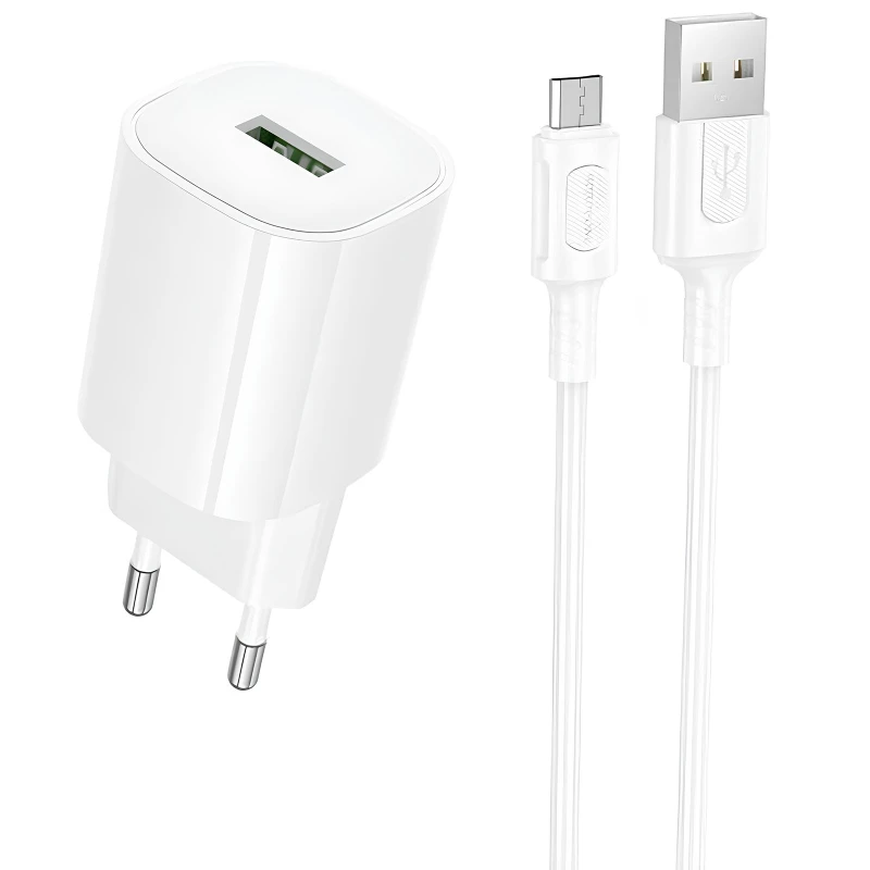МЗП Borofone BA102A Pudding QC3.0 (1USB-A) + кабель USB to MicroUSB – White. Фото 1 з 4