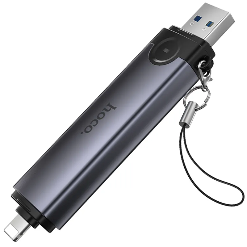 Картридер Hoco HB56A Victory 5in1 Lightning/USB2.0 to SD/TF3.0 + USB 2.0 – Metal gray. Фото 6 з 6