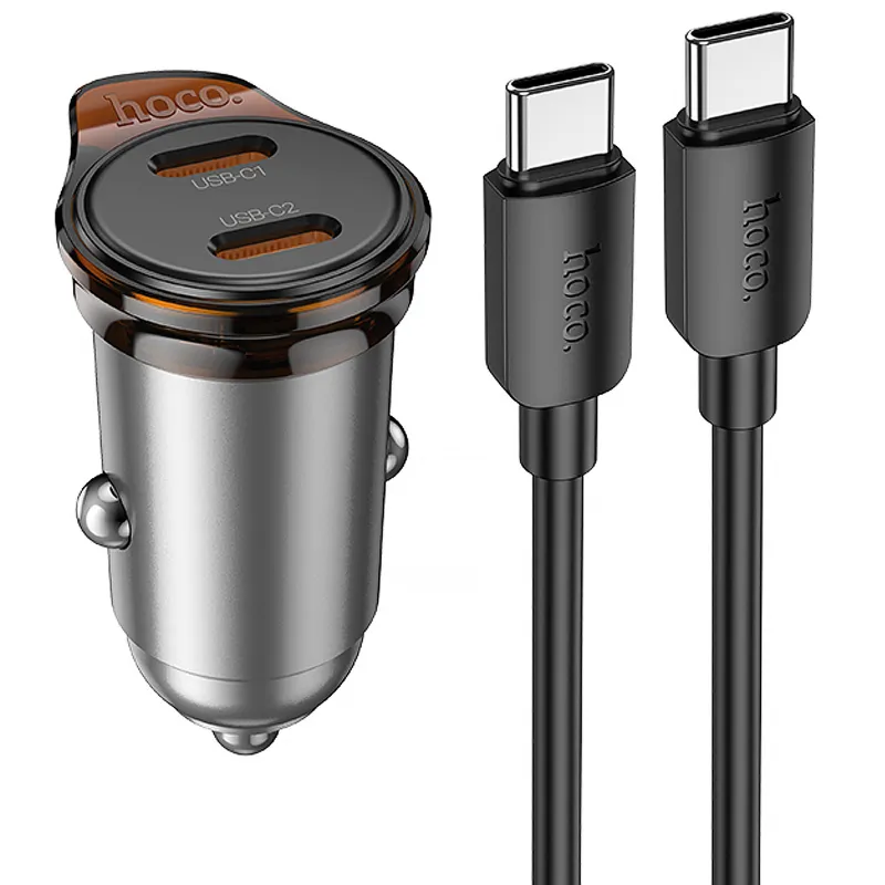 АЗП Hoco NZ16B Rigorous PD45W (2USB-C) + кабель Type-C to Type-C – Metal grey. Фото 1 з 7