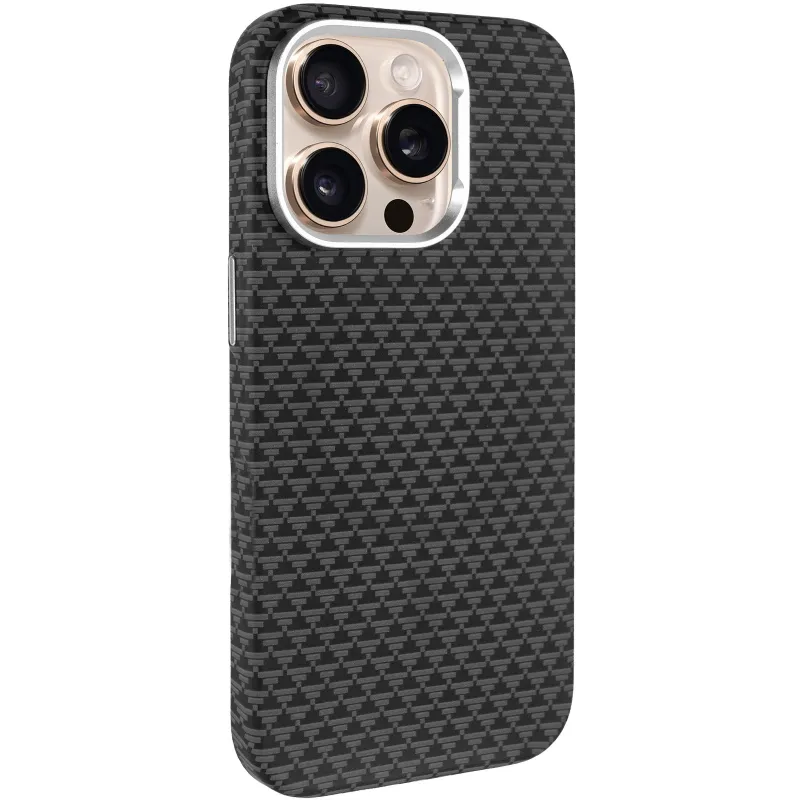 Чехол TPU+PC KVZV Triangular Pattern with Magnetic Fit для Apple iPhone 15 Pro (6.1") – Black. Фото 1 из 7