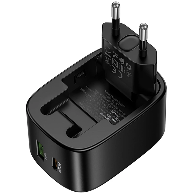 МЗП Hoco CS101A Folding PD20W+QC3.0 (1USB-A/1C) + кабель Type-C to Type-C – Black. Фото 6 з 6