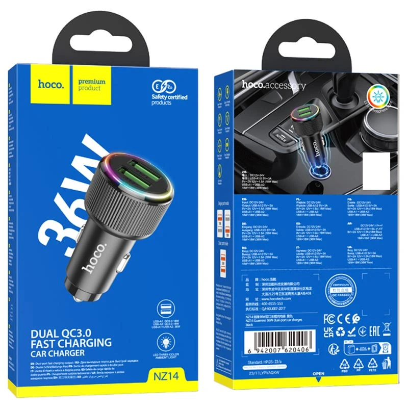 АЗП Hoco NZ14 Guerrero QC3.0 18W total 38W (2USB-A) – Black. Фото 6 з 8