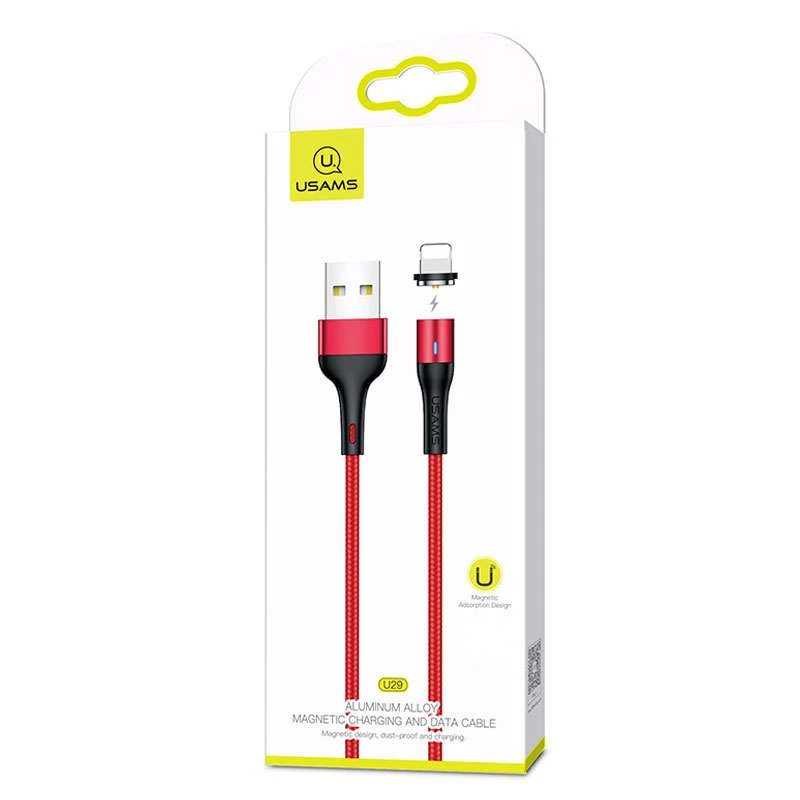 Дата кабель USAMS US-SJ336 U29 Magnetic USB to Lightning (2m) – Червоний. Фото 6 з 6