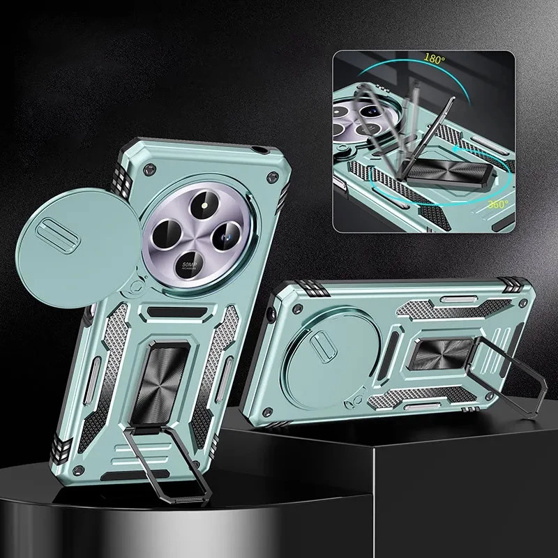 Ударостійкий чохол Square Ring зi шторкою на камеру на Xiaomi Redmi A4 – Зелений / Light Green. Фото 4 з 5