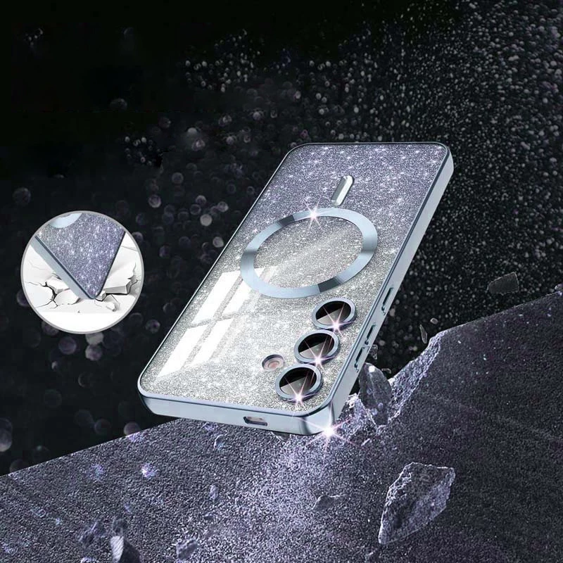 Чохол з блискітками, захисними лінзами на камеру та MagSafe на Samsung Galaxy S24+ – Сірий / Lavender Gray. Фото 5 з 8