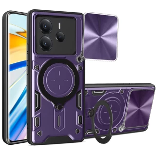 Ударостійкий чохол Bracket Ringstand із захисною шторкою для камери на Xiaomi Redmi Note 14 5G — Purple