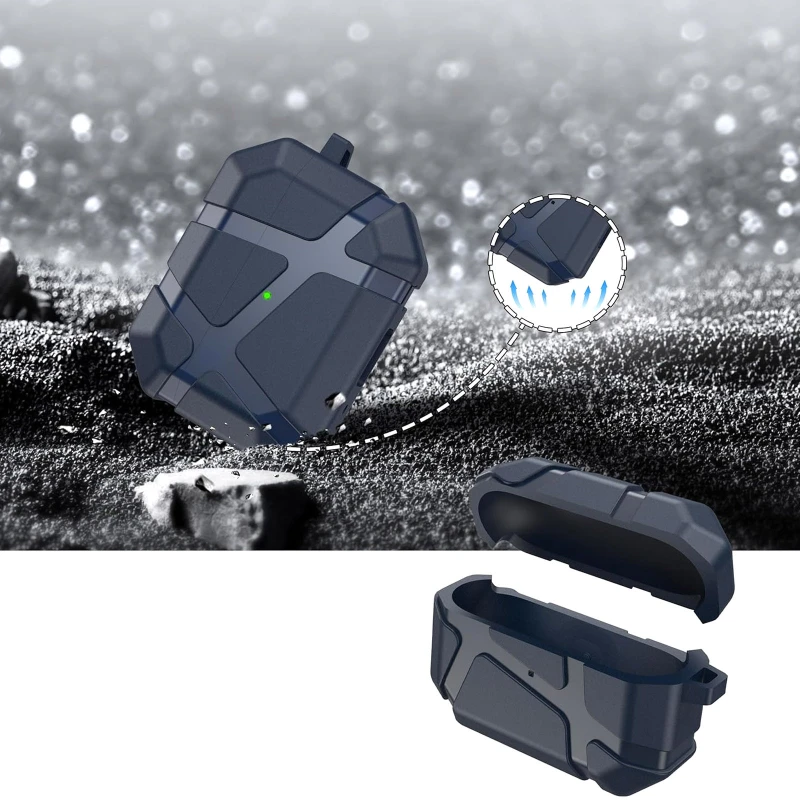 Ударопрочный футляр Titan Armor для наушников Airpods Pro 2 – Midnight Blue. Фото 3 из 3