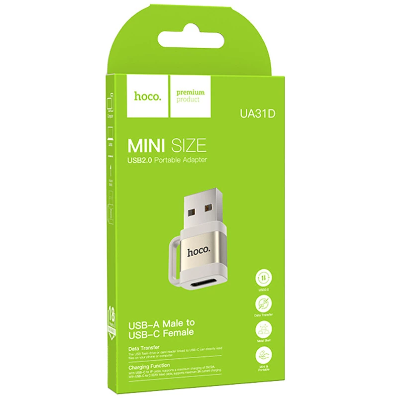 Перехідник Hoco UA31D OTG USB male to Type-C female USB2.0 – Gray. Фото 5 з 5