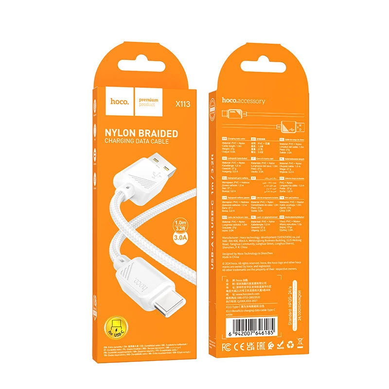 Дата кабель Hoco X113 Beneficio USB to Type-C (1m) – White. Фото 3 из 3
