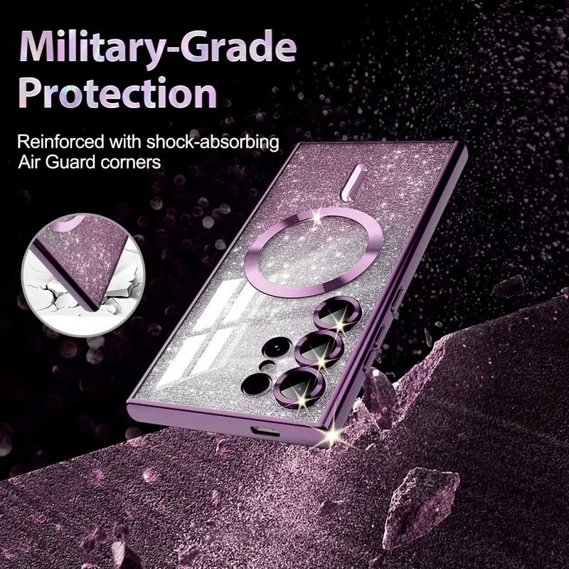 Чохол з блискітками, захисними лінзами на камеру та MagSafe на Samsung Galaxy S21 FE – Фіолетовий / Deep Purple. Фото 8 з 11