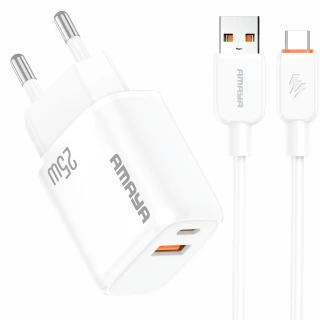 СЗУ Amaya E231D PD25W+QC3.0 (1USB-A/1C) + кабель USB to Type-C фото 1 из 2