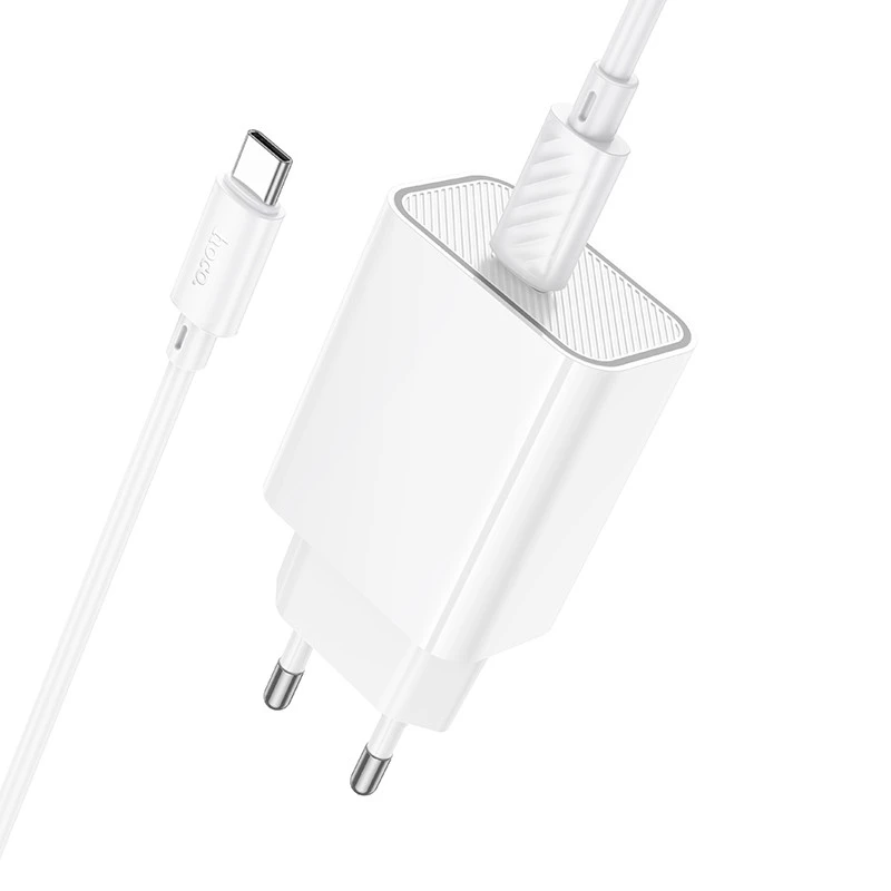 СЗУ Hoco C143A Benefit PD20W (1USB-C) + кабель Type-C to Type-C – White. Фото 6 из 8