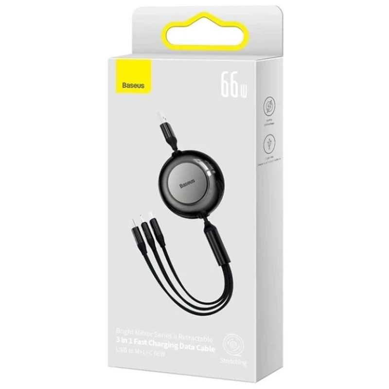 Дата кабель Baseus Bright Mirror 2 Series Retractable 3in1 66W (1.1m) (CAMJ01010) – Black. Фото 6 з 6