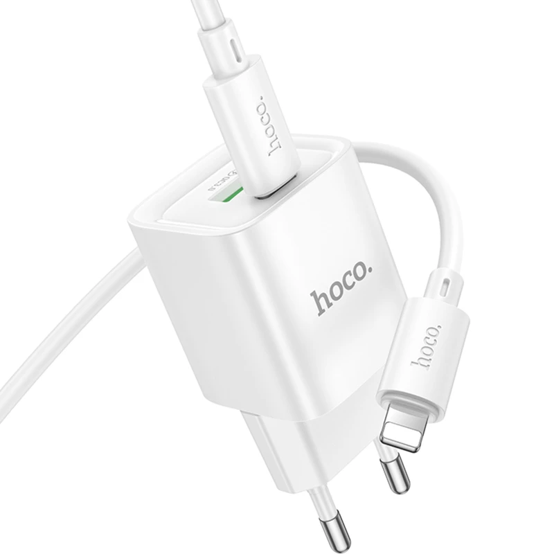 МЗП Hoco C147A PD20W+QC3.0 (1USB-A/1C) + кабель Type-C to Lightning – White. Фото 5 з 6