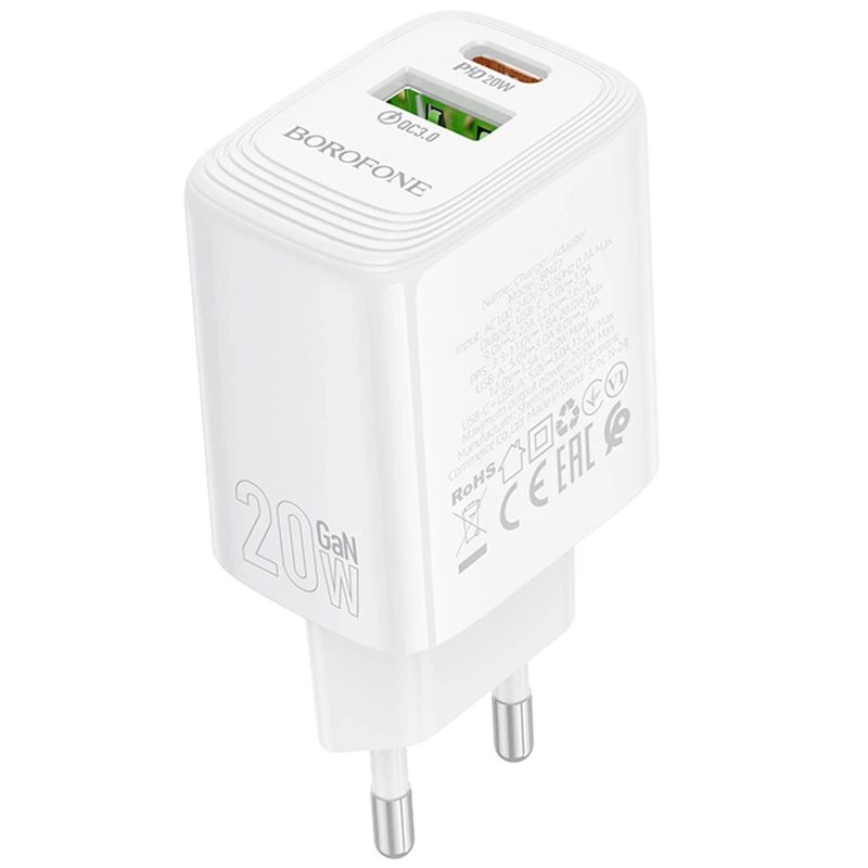 МЗП Borofone BN27 Fuente PD20W+QC3.0 (1USB-A/1C) – White. Фото 3 з 6