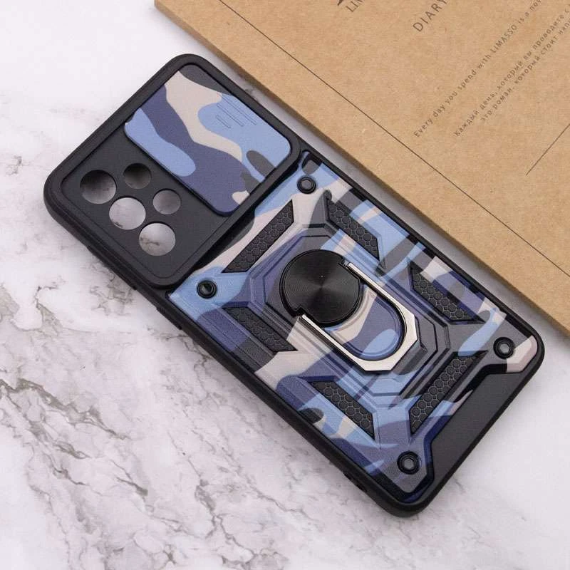 Ударостойкий чехол камуфляж Serge Ring со шторкой для камеры для Samsung Galaxy A73 5G – Фиолетовый / Army Purple. Фото 6 из 6
