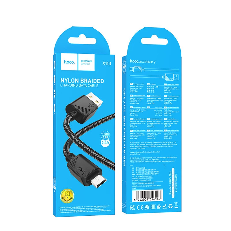 Дата кабель Hoco X113 Beneficio USB to MicroUSB (1m) – Black. Фото 4 з 4