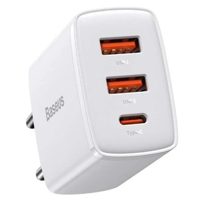 

МЗП Baseus Compact Quick Charger 30W QC+ PD (1Type-C + 2USB) (Білий)