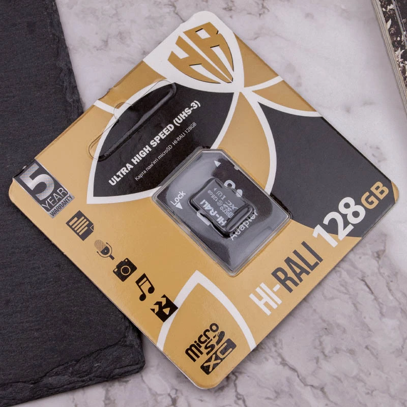Карта пам'яті Hi-Rali microSDXC (UHS-3) 128 GB Card Class 10 з адаптером – Чорний. Фото 3 з 3