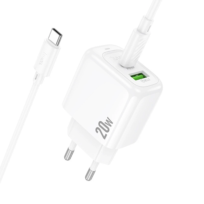 МЗП Hoco CS54A Surplus PD20W+QC3.0 (1USB-A/1C) + Type-C to Type-C – White. Фото 5 з 7