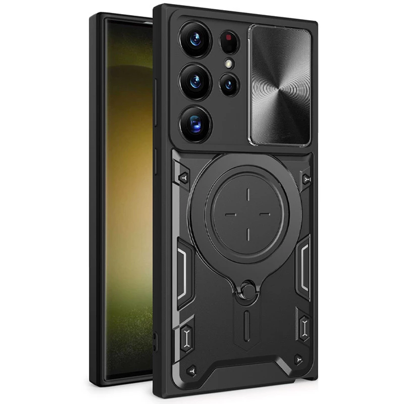 Ударостійкий чохол Bracket Ringstand із захисною шторкою для камери на Samsung Galaxy S24 Ultra – Black. Фото 2 з 6