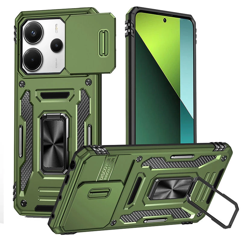 Ударостійкий чохол Square Ring зi шторкою на камеру на Xiaomi Redmi Note 14 4G (Int. version) – Оливковий / Army Green. Фото 1 з 2